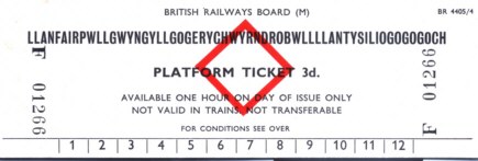 Llanfairpg three old pence platform ticket